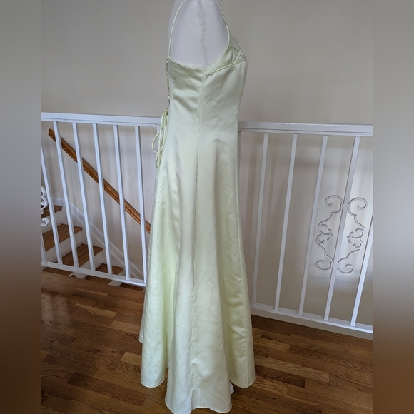 Vintage Y2K Prom Dress Chartreuse Delicate Floral Corset Fairy Regency Hoco - Picture 8 of 11